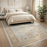 Fringed Beige Geometric Tribal Area Rug