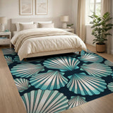 Teal Scallop Seashell Coastal Area Rug