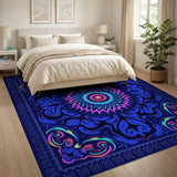 Vibrant Navy Blue Mandala Persian Area Rug