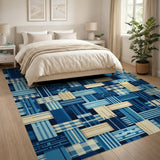 Blue Teal Geometric Patchwork Rug