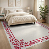 Elegant Red Ornate Floral Border Rug