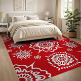 Red Vibrant Red Mandala Floral Area Rug