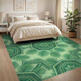 Green Geometric Palm Leaf Area Rug