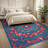 Vibrant Blue Persian Floral Mandala Rug