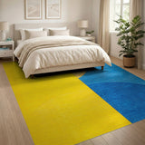 Abstract Yellow Blue Curved Geometric Area Rug