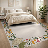 Vintage Magnolia Floral Border Area Rug