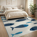 Whimsical Navy Fish Coastal Area Rug