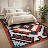 Bold Orange Blue Southwestern Geometric Rug