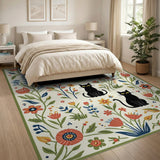 Black Cat Floral Vintage Area Rug