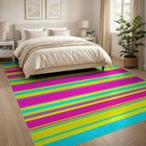 Vibrant Cyan Yellow Pink Striped Area Rug