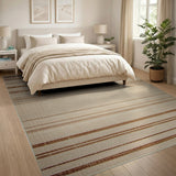 Tan Brown Striped Woven Farmhouse Rug
