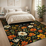 Black Cats in Vibrant Floral Garden Rug