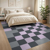 Pink Gray Geometric Patchwork Area Rug