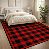 ODIKA Washable Red and Black Buffalo Plaid Area Rug, Low Pile Non-Slip Checkered Farmhouse Rug