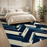 Blue and Teal Navy Chevron Geometric Area Rug