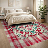 Red Gingham Persian Medallion Area Rug