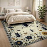Vintage Gold-Framed Insect Floral Area Rug