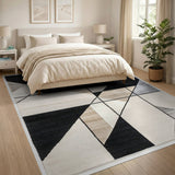 Modern Geometric Triangle Area Rug Black Beige Neutral