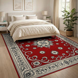 Red Ornate Red Persian Area Rug with Floral Medallion