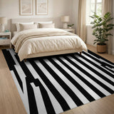 Vertical Black White Vertical Stripe Geometric Area Rug
