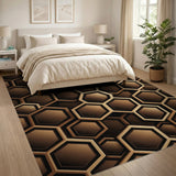 3D Hexagon Brown Geometric Area Rug