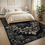 Ornate Cracked Orb Baroque Frame Area Rug