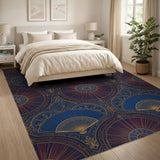 Blue Gold Fan Medallion Area Rug