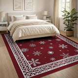 Red Snowflake Area Rug with White Filigree Border