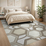 Layered Hexagon Geometric Beige Area Rug
