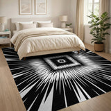 Black White Radiant Geometric Burst Rug