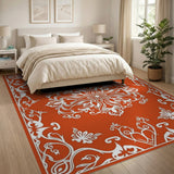 Burnt Orange Ornate Persian Floral Rug