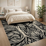 Black White Symmetrical Tree Roots Area Rug