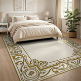 Ornate Gold Floral Frame Cream Area Rug