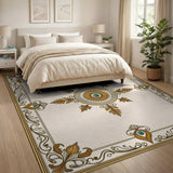 Ornate Gold Crown Sunburst Medallion Rug