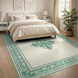 Traditional Persian Green Ornate Green Floral Border Area Rug