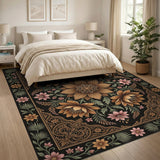 Ornate Gold Lotus Floral Persian Rug
