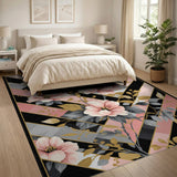 Pink Floral Striped Area Rug
