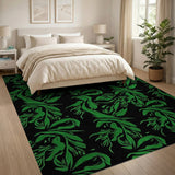 Emerald Green Foliage on Black Area Rug