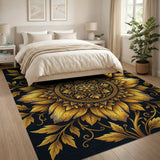 Golden Sunflower Mandala Area Rug