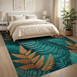 Teal Fern Fronds Area Rug