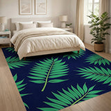 Teal Palm Leaves Navy Area Rug