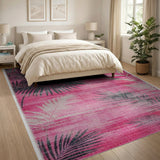 Pink Palm Frond Distressed Vintage Area Rug