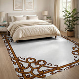 Ornate Brown Vine Leaf Border Area Rug