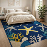 Starfish Coral Navy Blue Coastal Area Rug