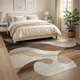 Abstract Wavy Brown Tan Area Rug