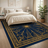 Navy Gold Sunburst Medallion Area Rug