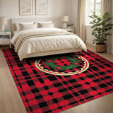 Red Black Plaid Holly Wreath Area Rug
