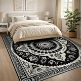 Black White Intricate Persian Mandala Rug
