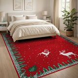 Festive Reindeer Snowfall Red Area Rug