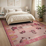 Whimsical Pink Cartoon Tiger Area Rug
